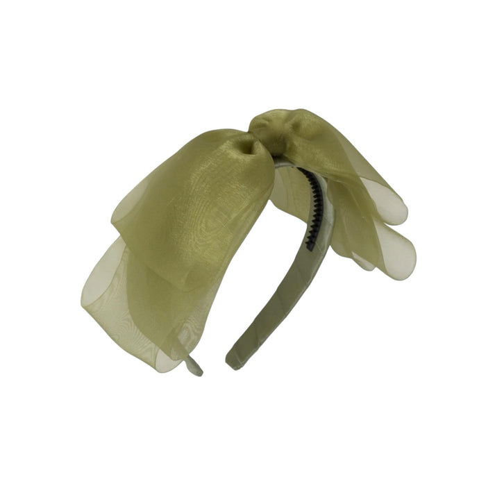 Allie Bow Olive Green Organza Headband