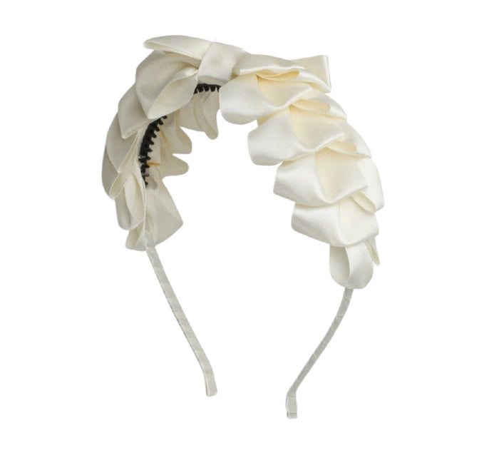 Amal Pleated Ribbon Ivory Bow Headband