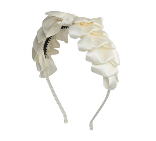 Amal Pleated Ribbon Ivory Bow Headband