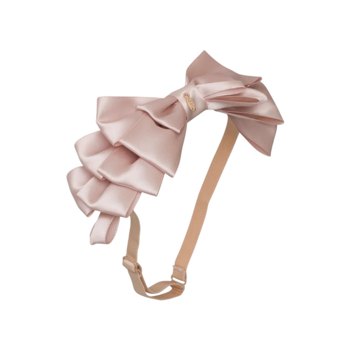 Amal Pleated Ribbon Vanilla Bow Headwrap