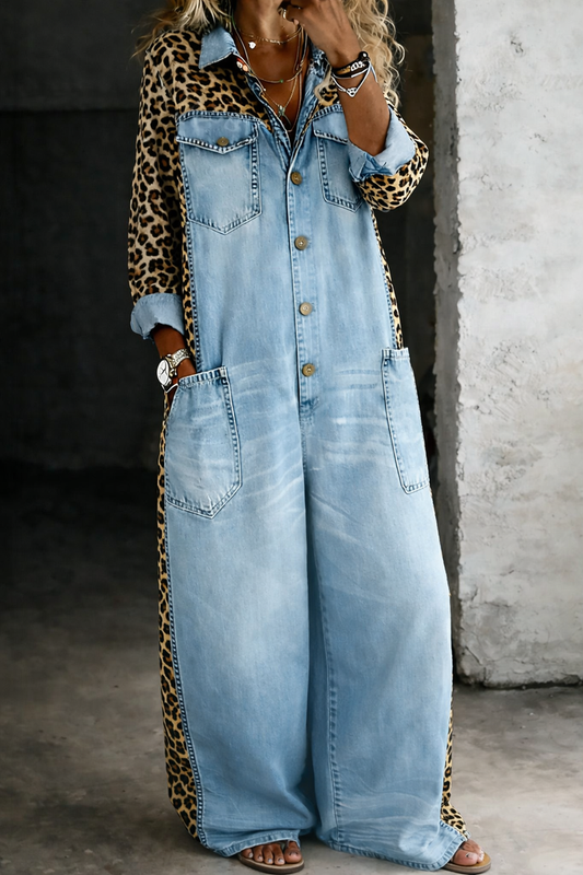 Amanda | One Piece Denim Shirt Jumpsuit