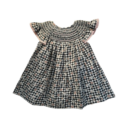 Amelia Black Rose Gingham Handsmocked Dress