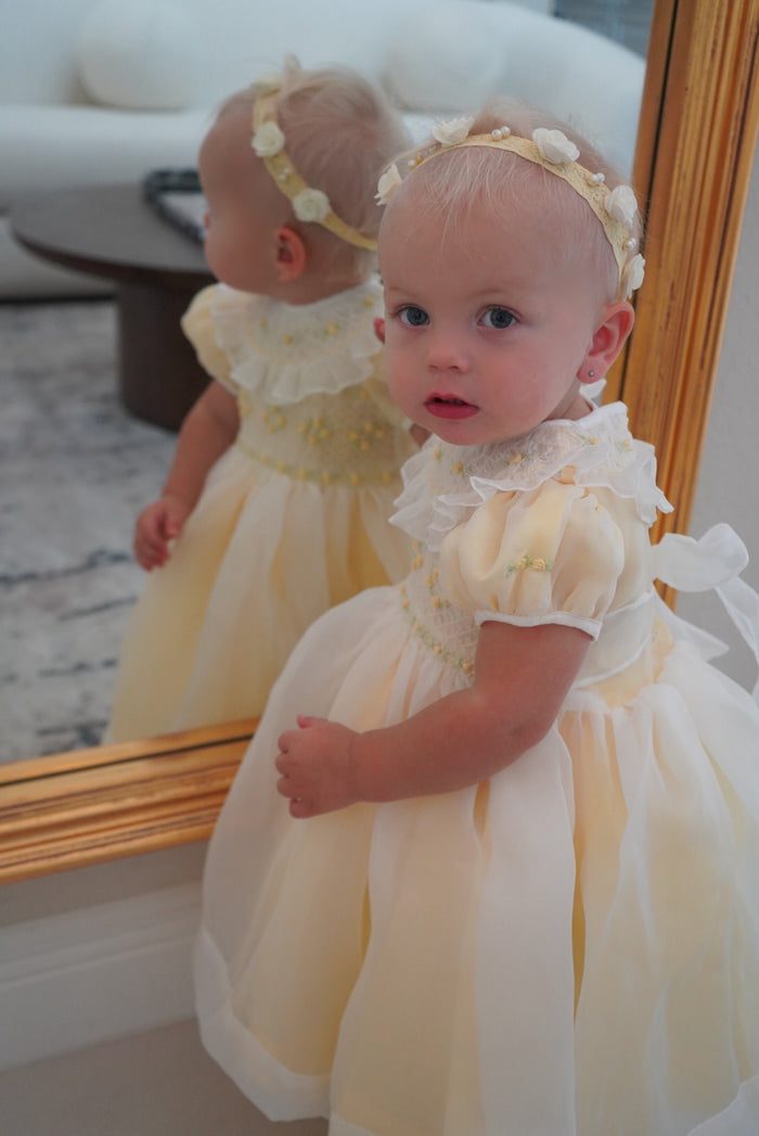 Anastasia Yellow Handsmocked Organza Dress