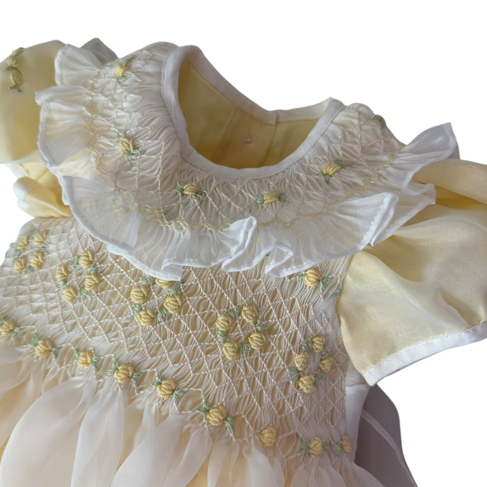 Anastasia Yellow Handsmocked Organza Dress