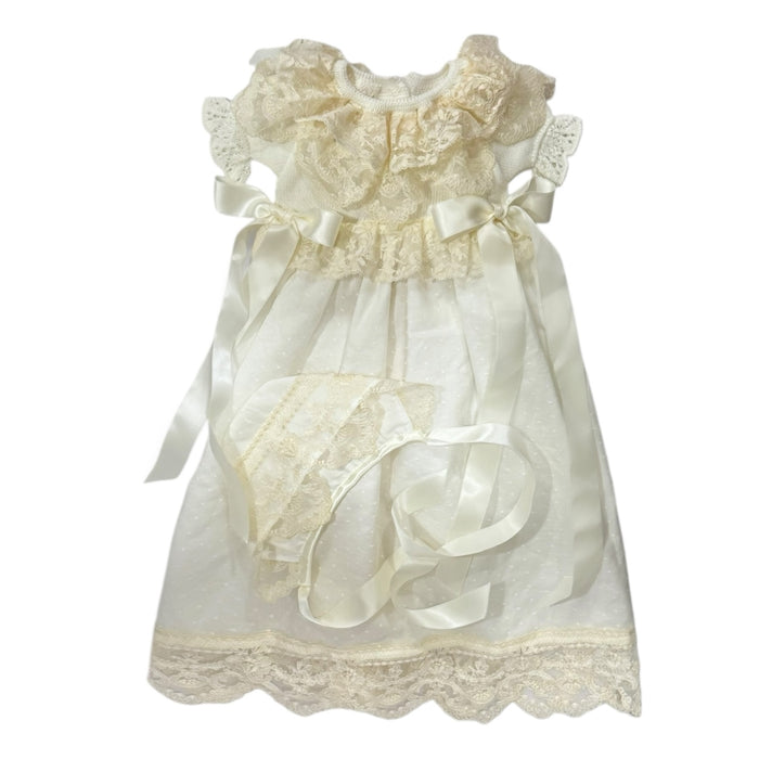Andrea Short-Sleeves Ivory Half-Knitted Gown