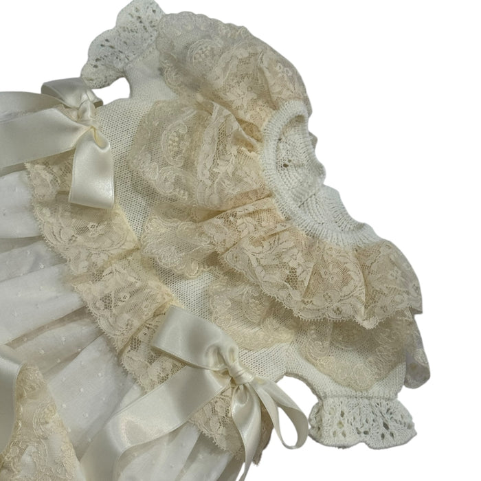 Andrea Short-Sleeves Ivory Half-Knitted Gown