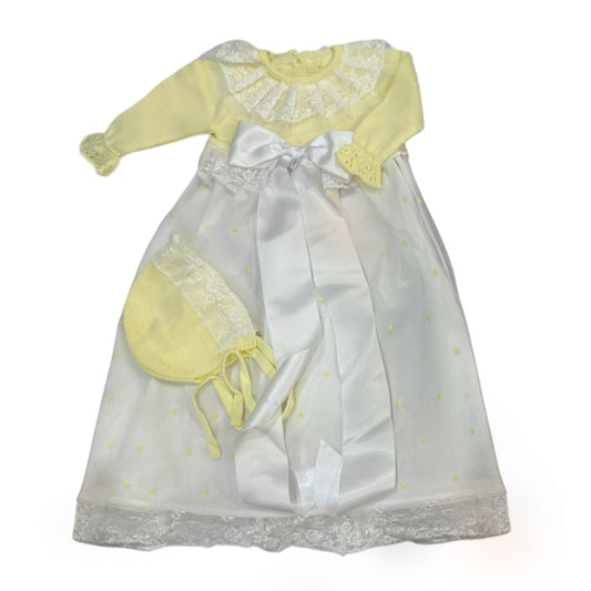 Andrea Yellow Half-Knitted Tulle Gown
