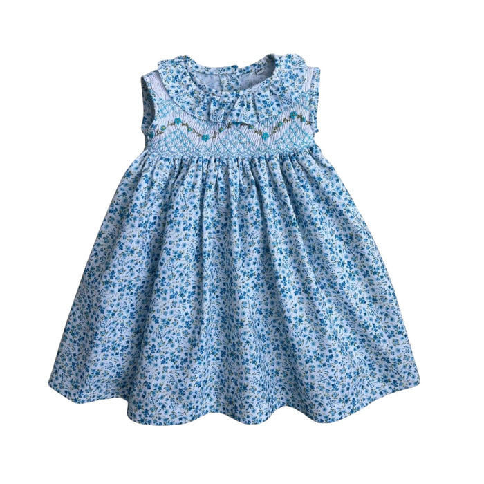 Andrezza Flowers Light Blue Sleeveless Handsmocked Girl Dress