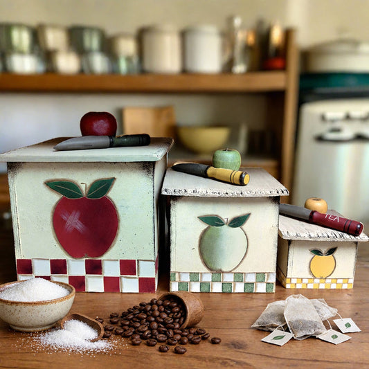 apple wood vintage canisters