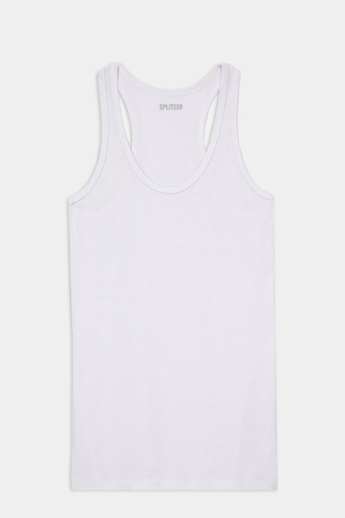 Flat view of white ribbed tank top