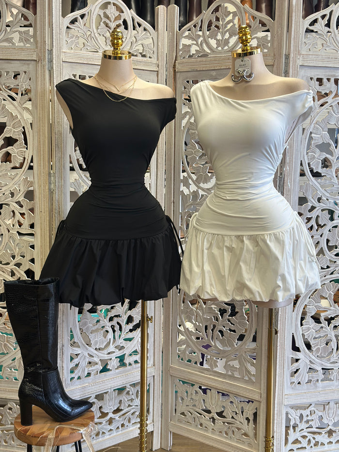 Assymetrical Bubble Mini Dress- Stretchy,Estira