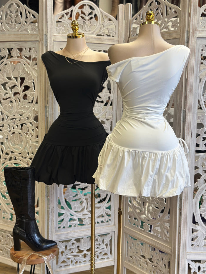 Assymetrical Bubble Mini Dress- Stretchy,Estira