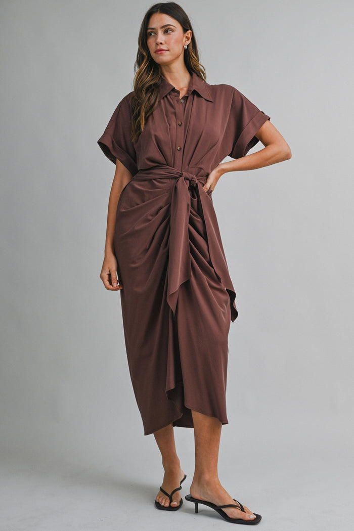 Ava Button Down Tencel Dress - Chocolate