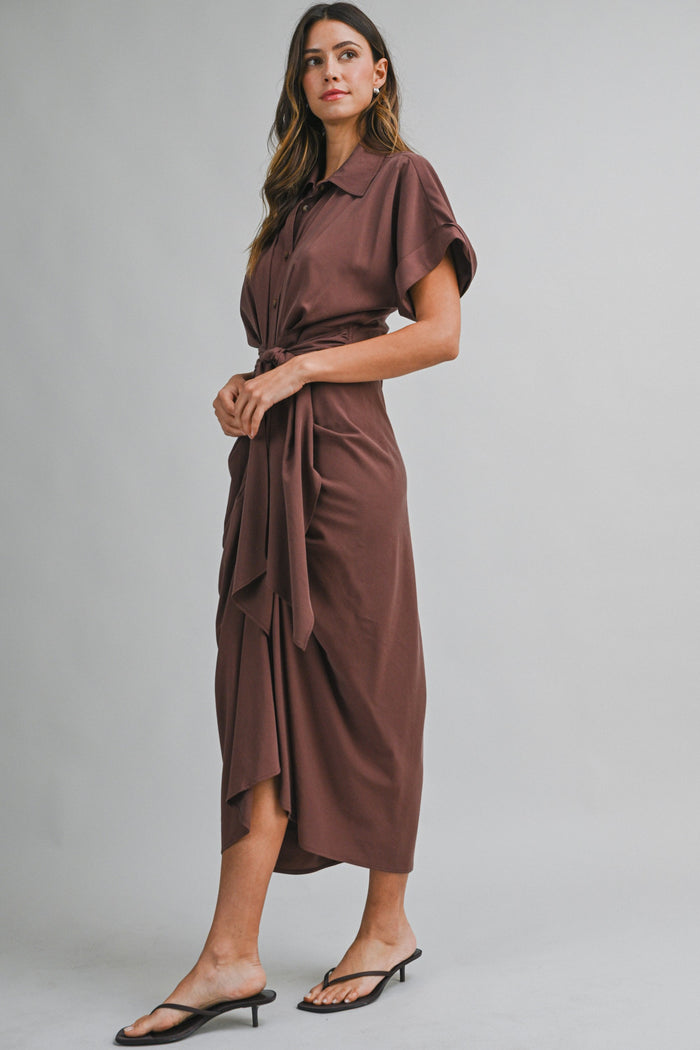 Ava Button Down Tencel Dress - Chocolate