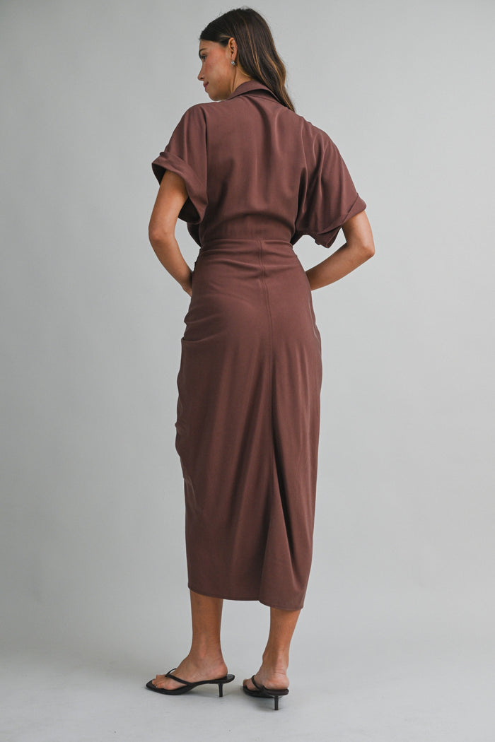 Ava Button Down Tencel Dress - Chocolate
