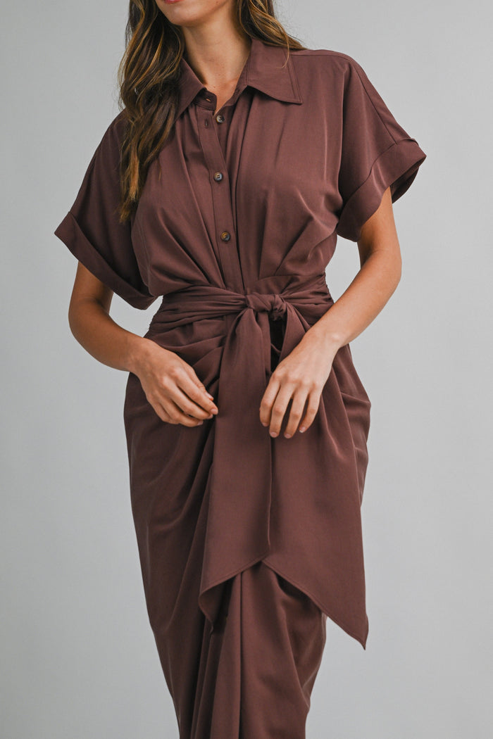 Ava Button Down Tencel Dress - Chocolate