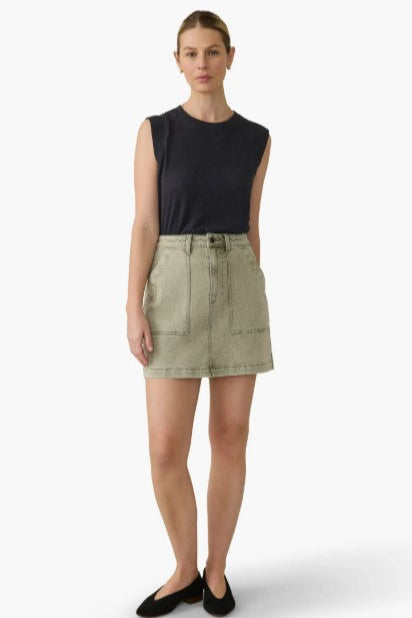 Ava Sunwashed Denim Utility Skirt - Olive Haze
