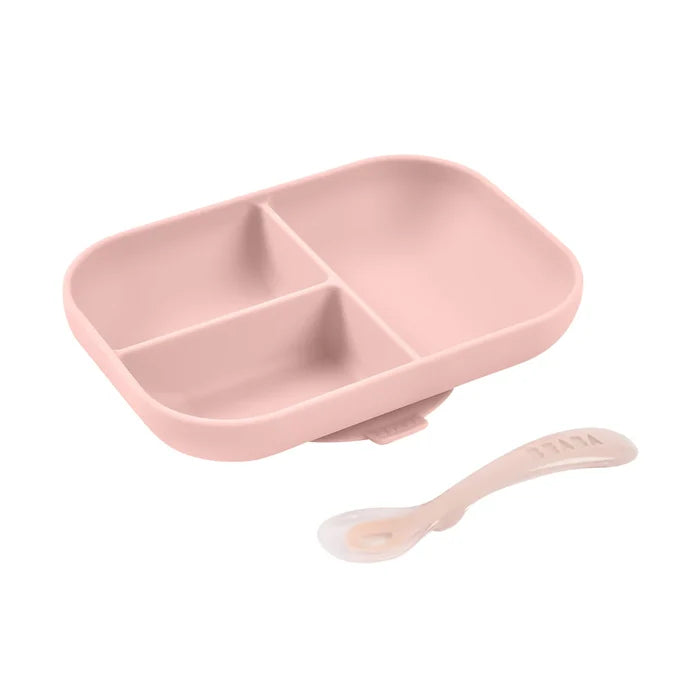Beaba Silicone Suction Divided Plate & Spoon - COTTON CANDY