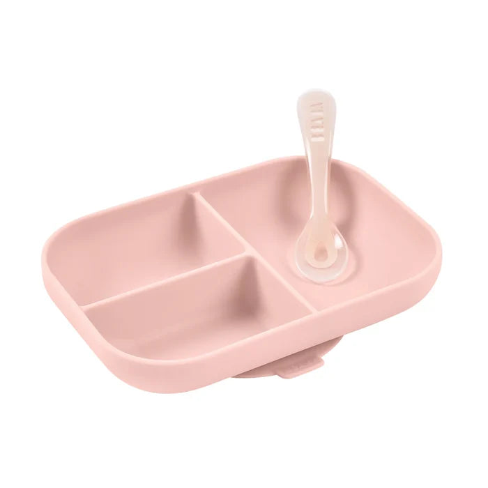 Beaba Silicone Suction Divided Plate & Spoon - COTTON CANDY