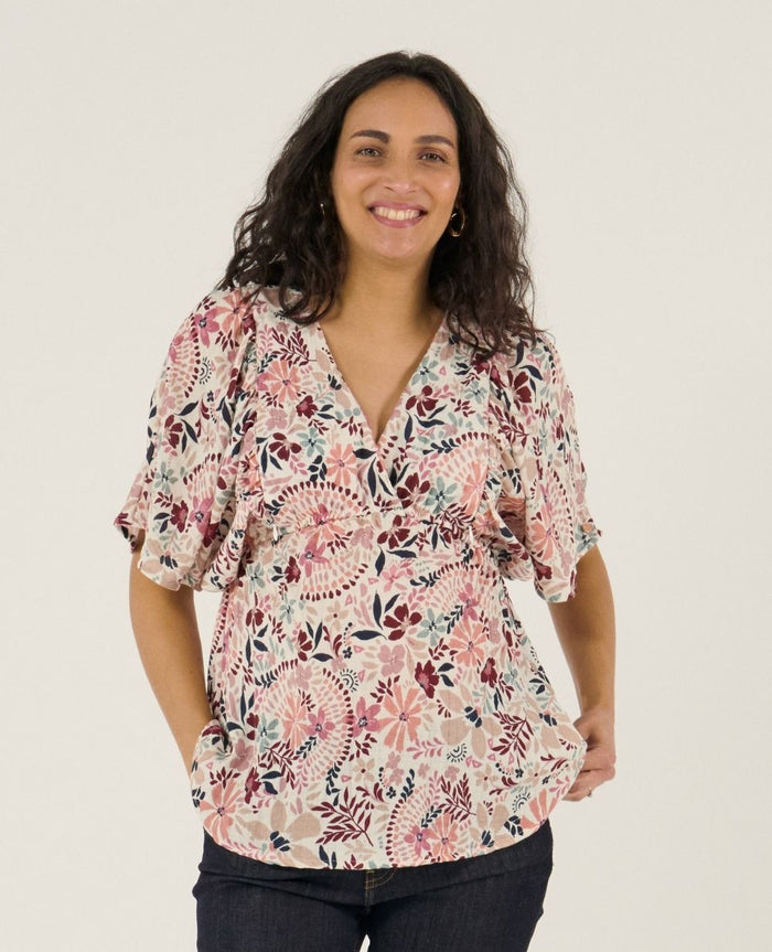 Bella nursing butterfly sleeve blouse - Multicolor