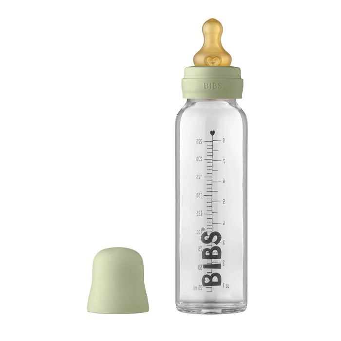 Toshi Baby Bibs 225ml Glass Bottle Set with nipple and cap for baby strollers
