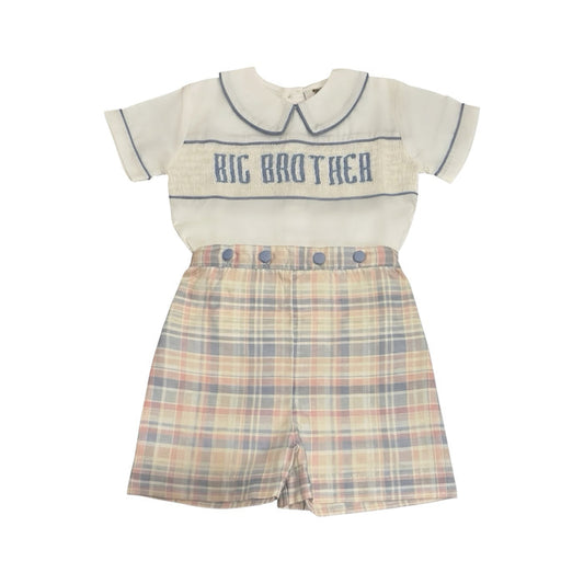 Big Brother Pastel Gingham Handsmocked 2-Pc