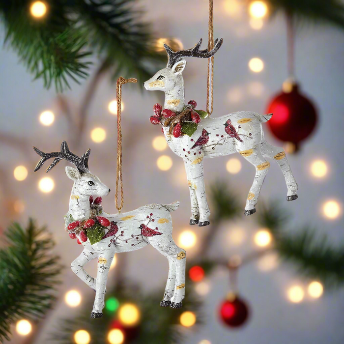 birch berries deer ornaments set of 2