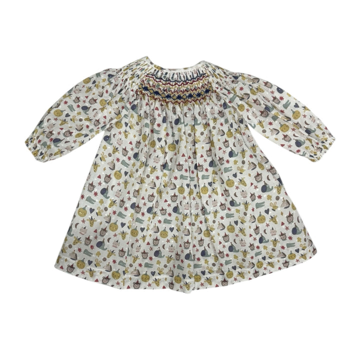 Birthday Animals Hat Handsmocked Long Sleeve Dress