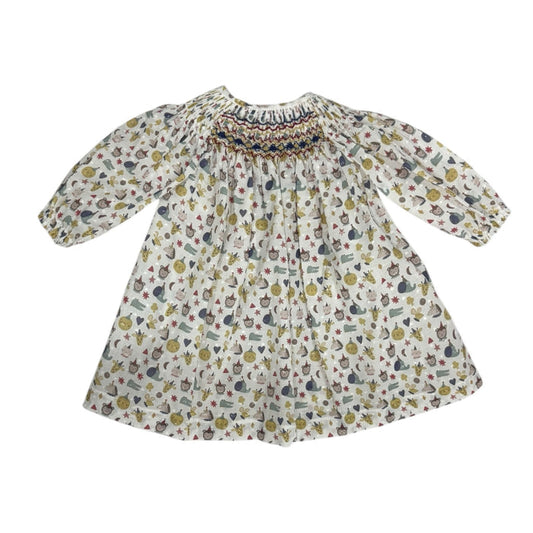 Birthday Animals Hat Handsmocked Long Sleeve Dress