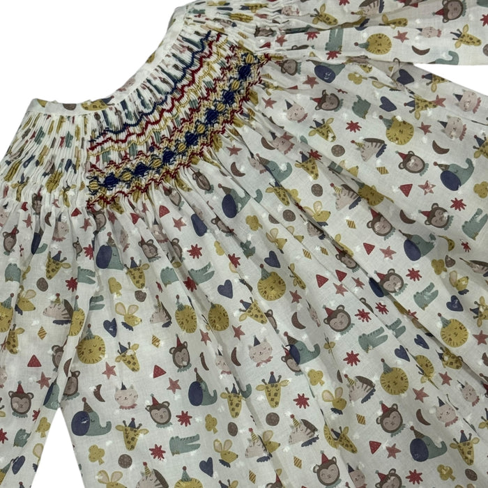 Birthday Animals Hat Handsmocked Long Sleeve Dress