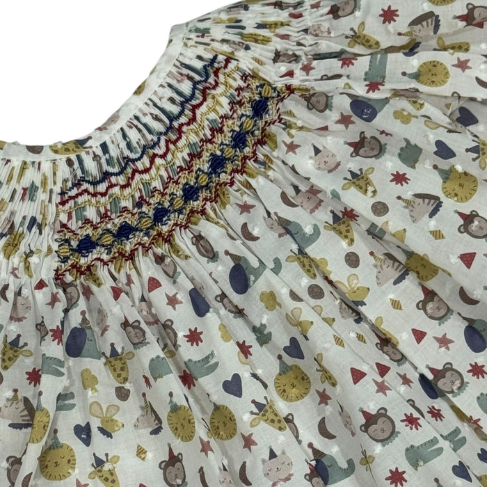 Birthday Animals Hat Handsmocked Long Sleeve Dress