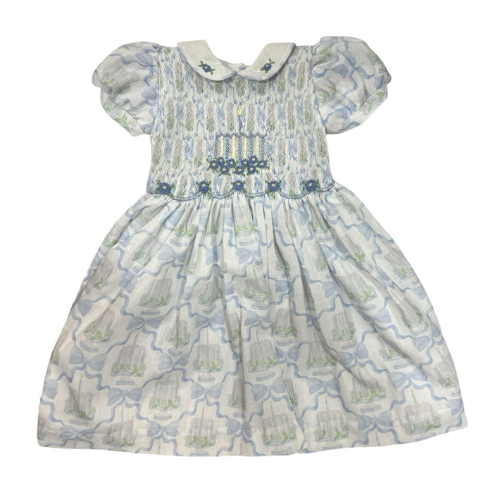 Birthday Blue Cake and Bows Handsmocked Dress