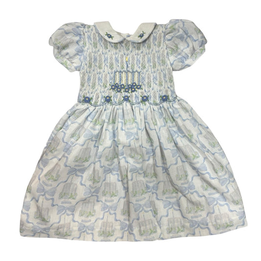 Birthday Blue Cake and Bows Handsmocked Dress