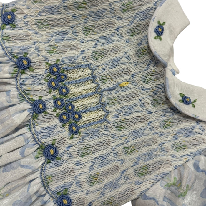 Birthday Blue Cake and Bows Handsmocked Dress