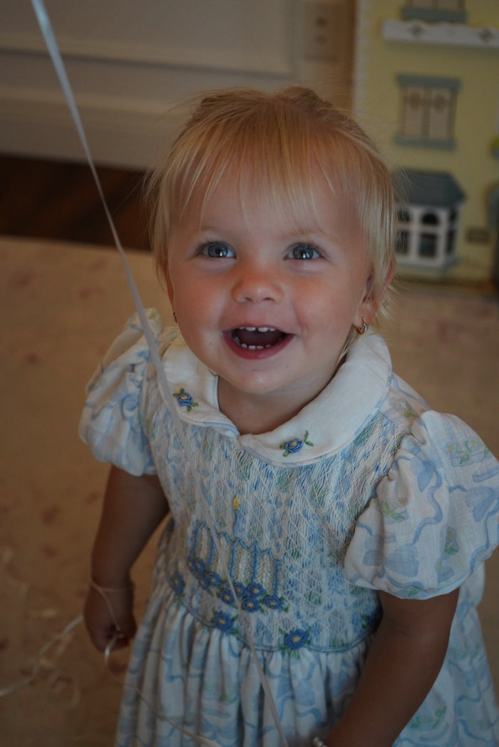 Birthday Blue Cake and Bows Handsmocked Dress