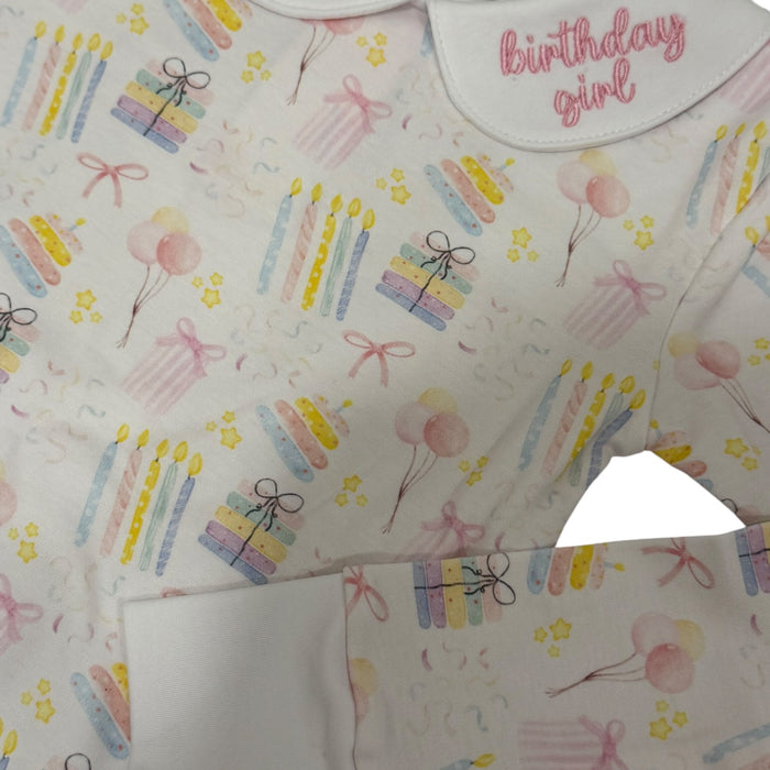 Birthday Girl Embroidered Pima Cotton 2-Pc Set
