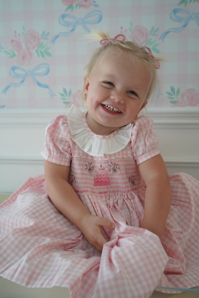 Birthday Pink Gingham Girl Dress