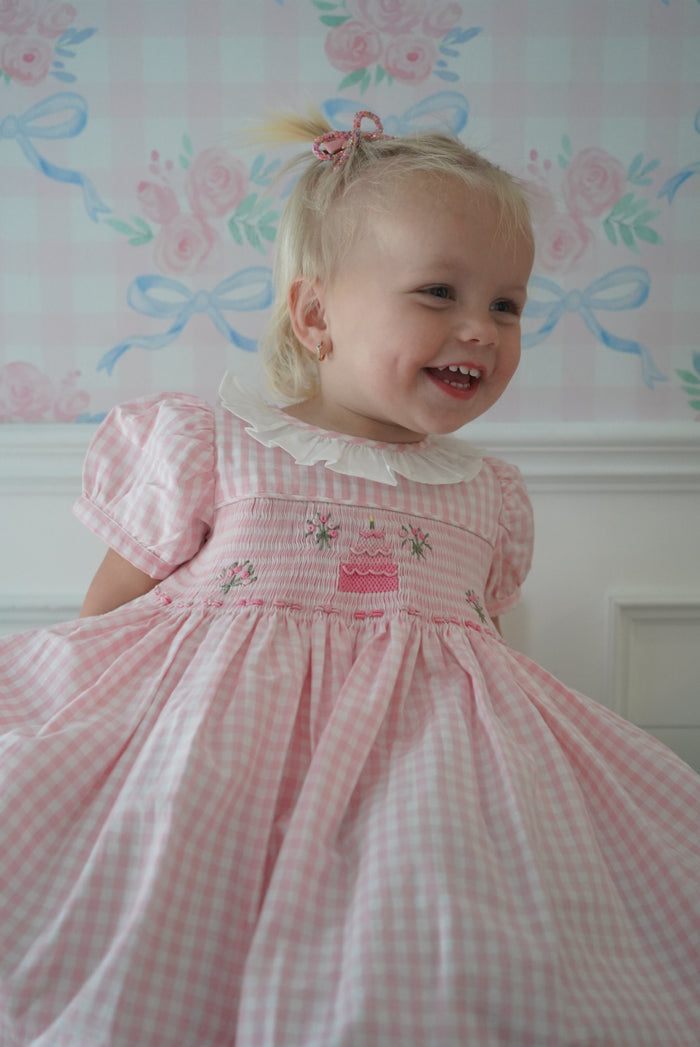 Birthday Pink Gingham Girl Dress