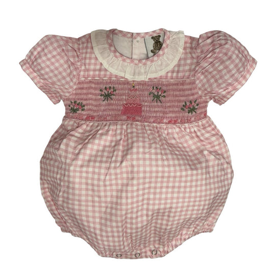 Birthday Pink Gingham Girl Romper