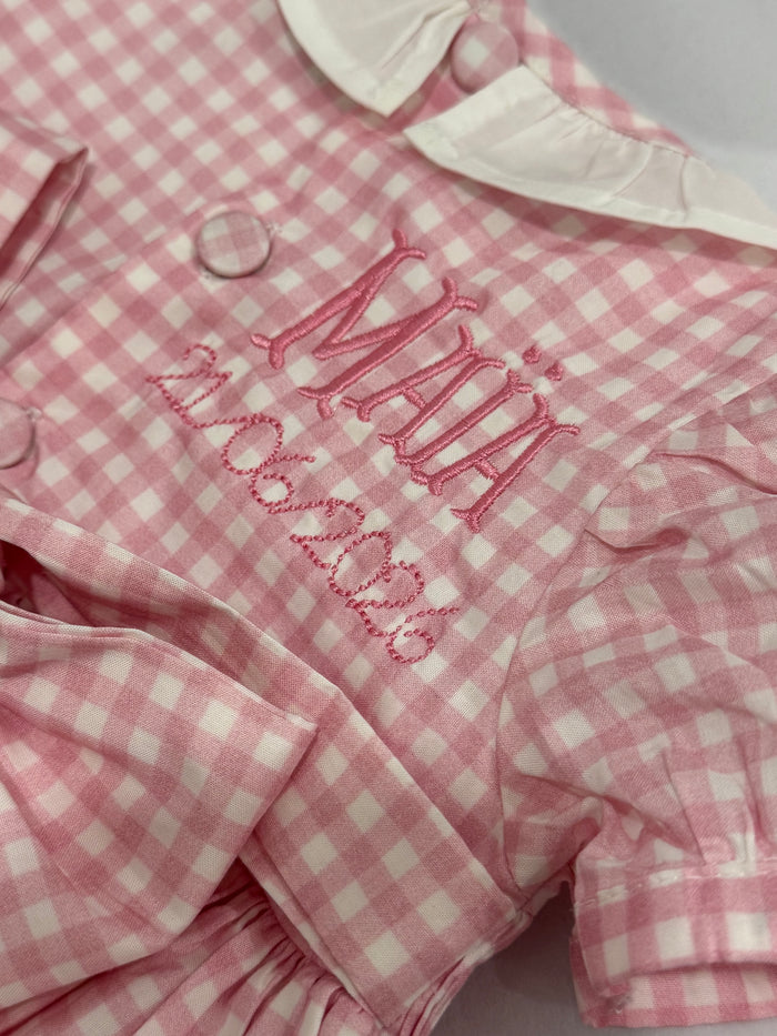 Birthday Pink Gingham Girl Romper
