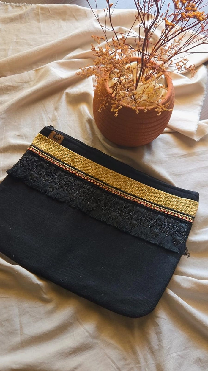 Debaj Black Kaftan with Gold showing fabric, fit, and styling details