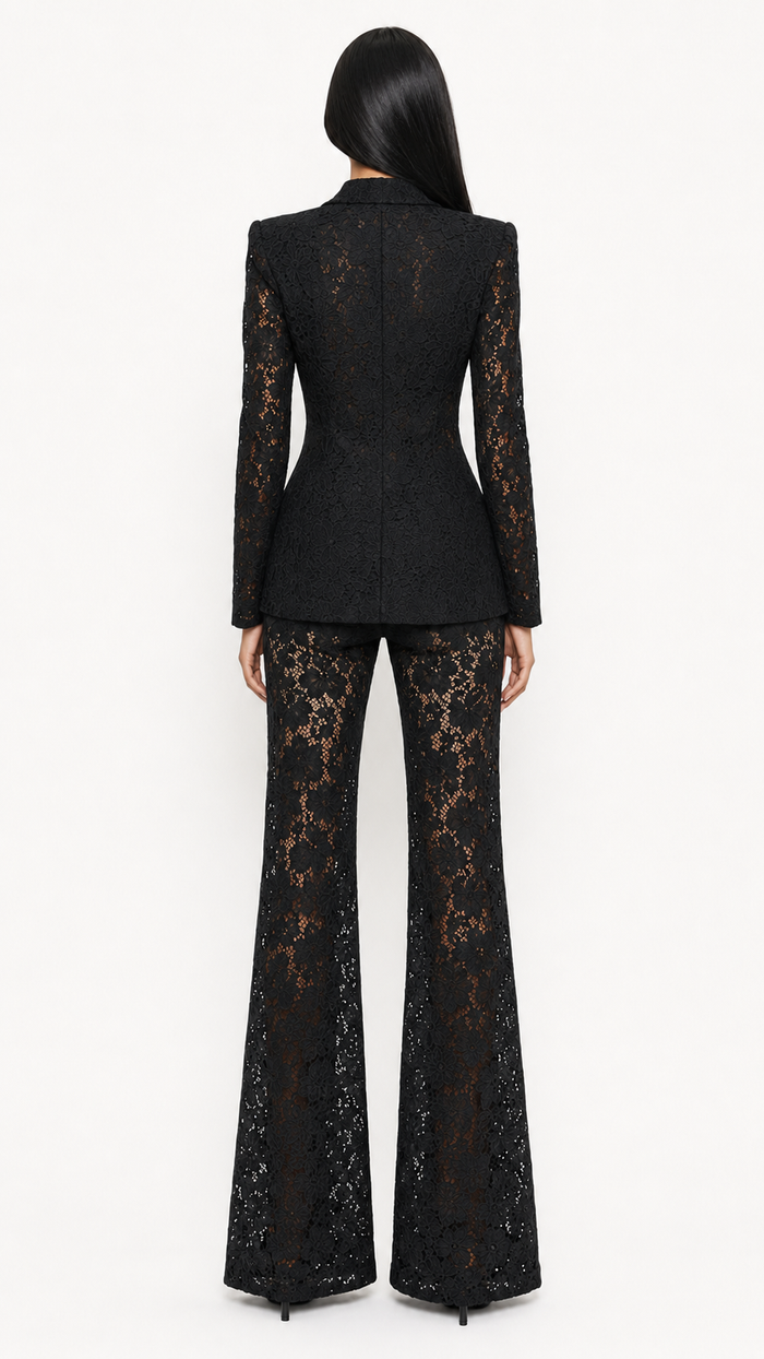 Black Lace Tailored Blazer & Wide-Leg Pants Set – ZARA