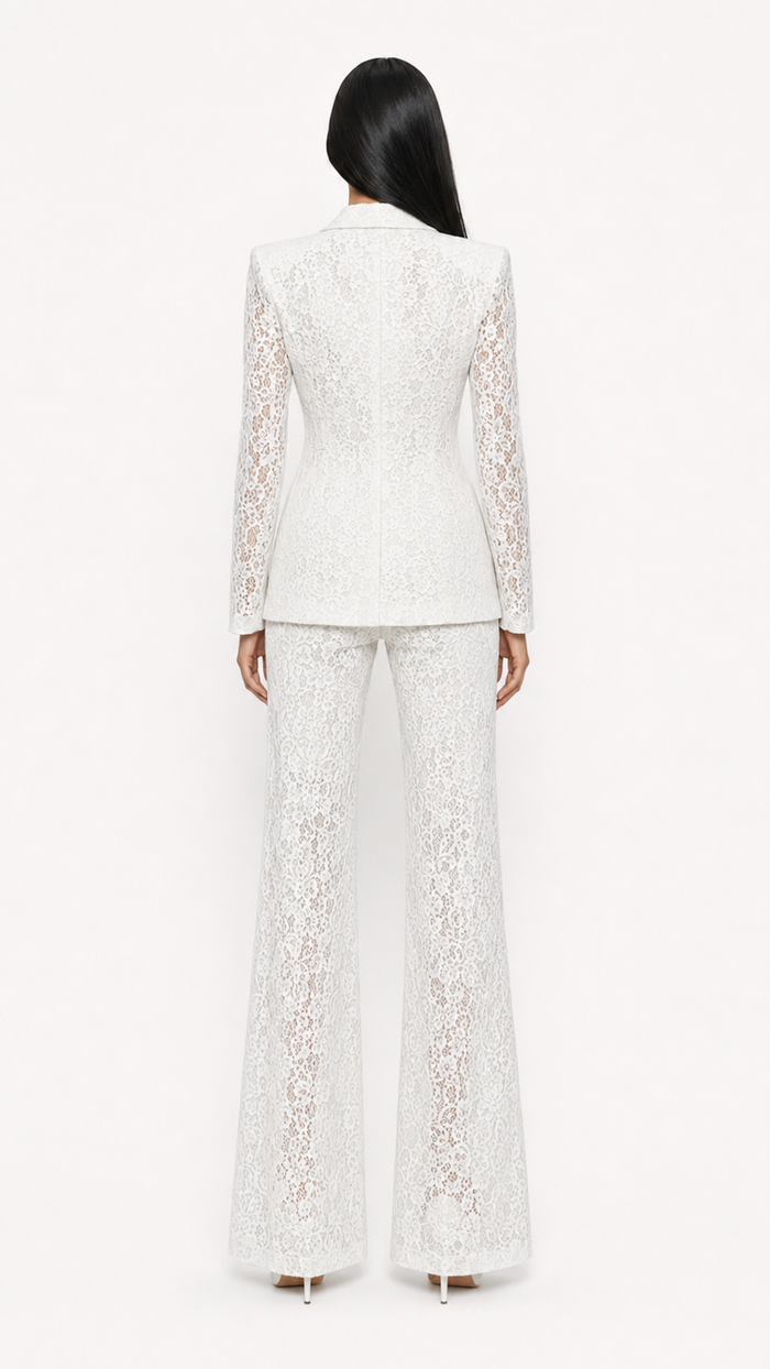Black Lace Tailored Blazer & Wide-Leg Pants Set – ZARA
