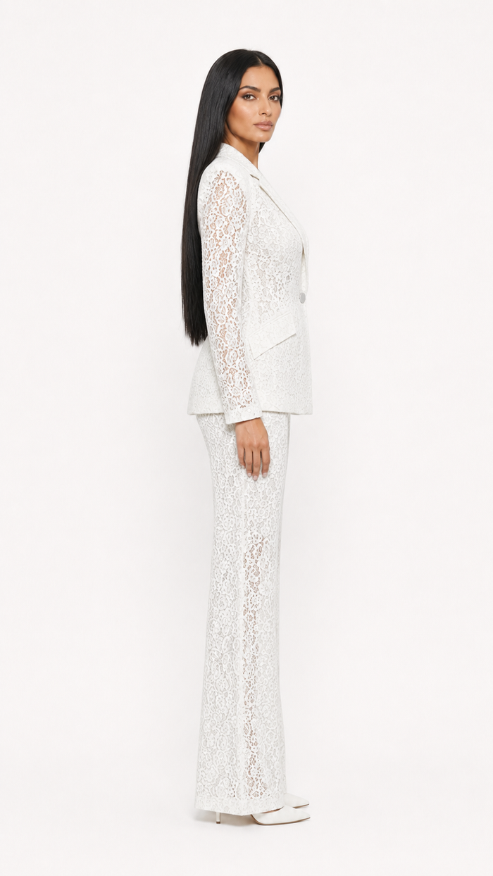 Black Lace Tailored Blazer & Wide-Leg Pants Set – ZARA
