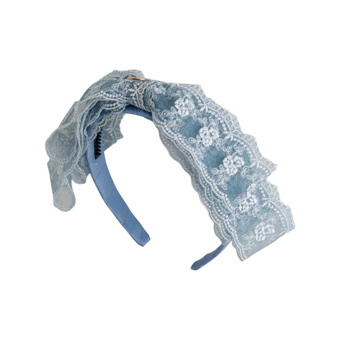Blair Lace Bow Dusty Blue Headand