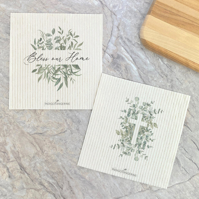 Bless our Home, Eucalyptus Cross - 2pk Swedish Dish Cloth
