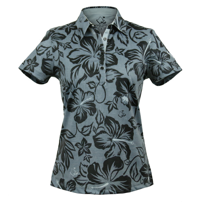 "Bloom" Black Smoke - OGA Women's Polo - Smoke Gray / Black