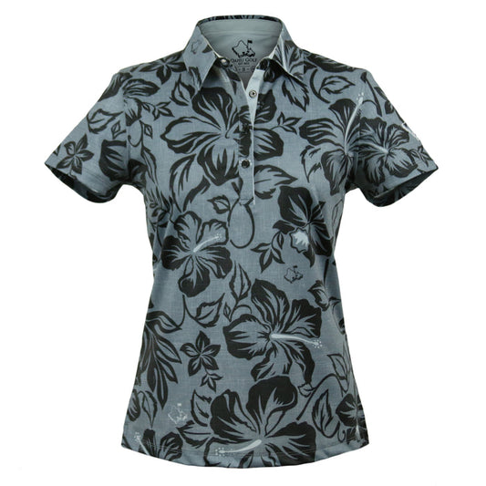 "Bloom" Black Smoke - OGA Women's Polo - Smoke Gray / Black