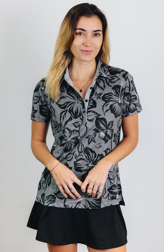 "Bloom" Black Smoke - OGA Women's Polo - Smoke Gray / Black