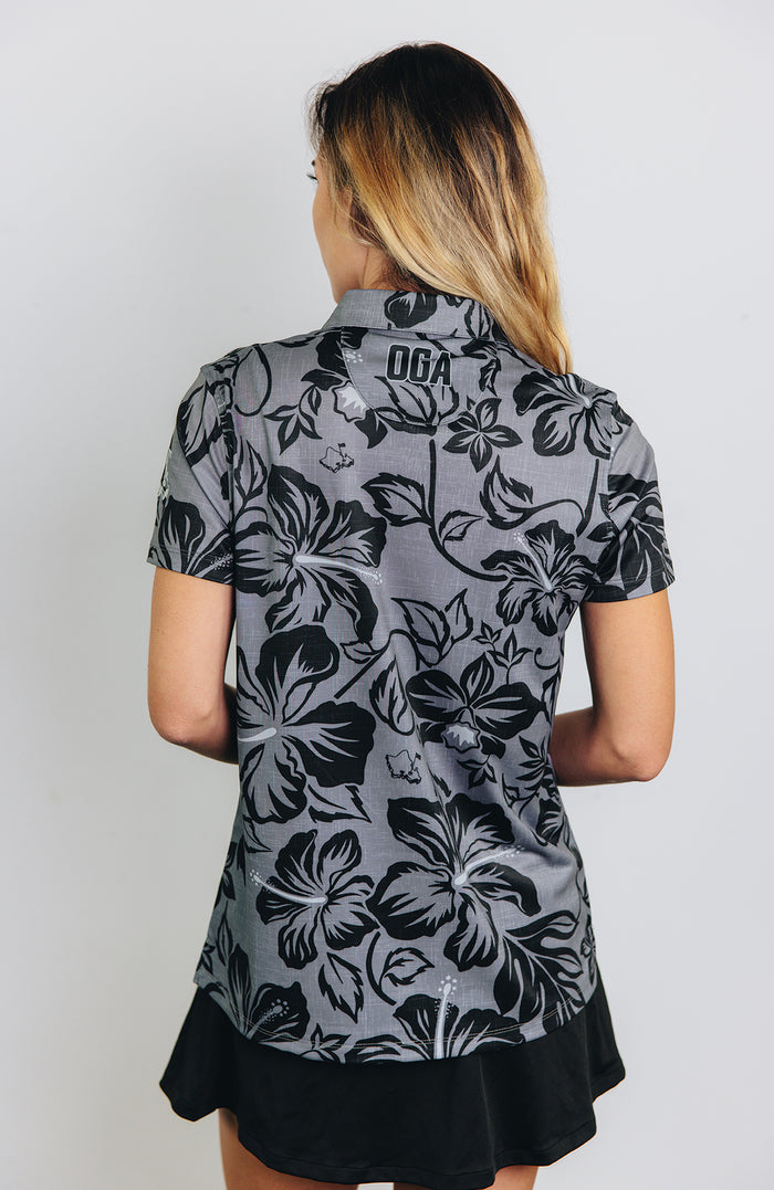 "Bloom" Black Smoke - OGA Women's Polo - Smoke Gray / Black